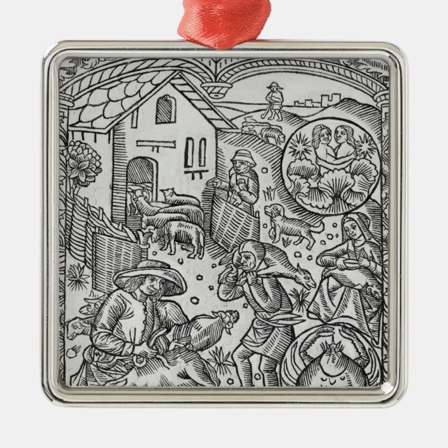 Ornamento De Metal Junho, tosquia de ovinos, Gêmeos (Frente)