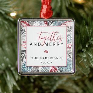 Ornamento De Metal Juntos e Felizes, Greenery