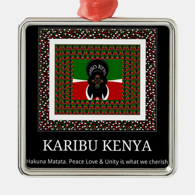 Ornamento De Metal Karibu Quênia: Vibrantes Bandeiras Nacionais Cores (Frente)