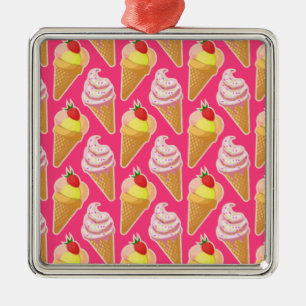 Ornamento De Metal Kawaii pink pattern with strawberry ice cream 