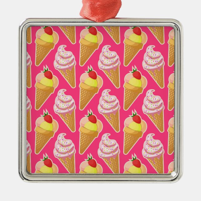 Ornamento De Metal Kawaii pink pattern with strawberry ice cream  (Frente)