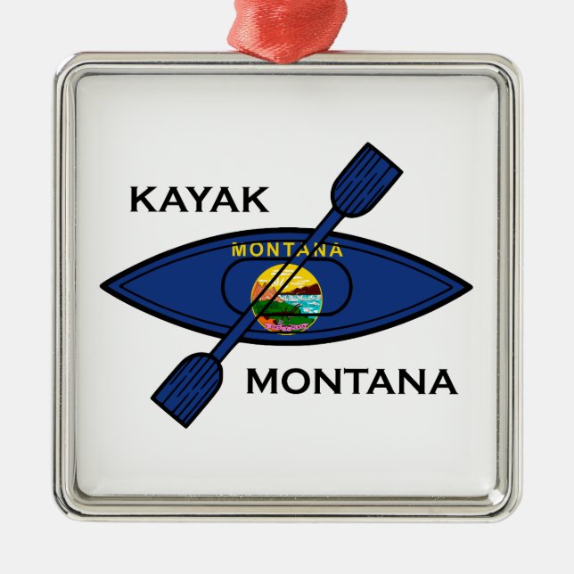 Ornamento De Metal Kayak Montana Flag (Frente)