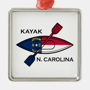Ornamento De Metal Kayak North Carolina Flag