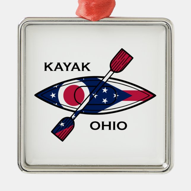 Ornamento De Metal Kayak Ohio Flag (Frente)