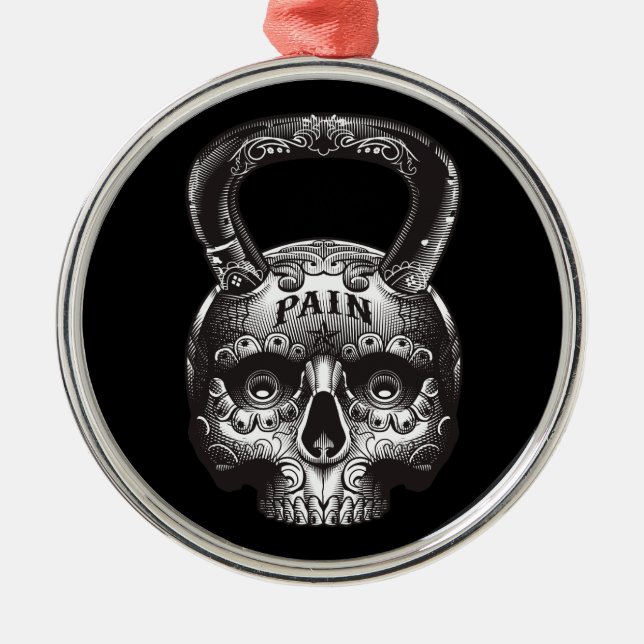 Ornamento De Metal Kettlebell Skull - Motivação do Workout Gym (Frente)