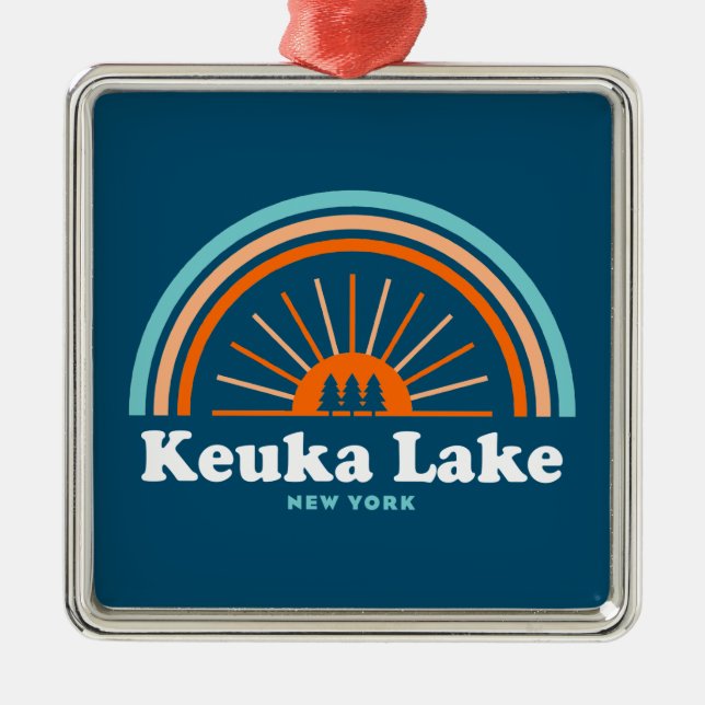 Ornamento De Metal Keuka Lake New York Rainbow (Frente)