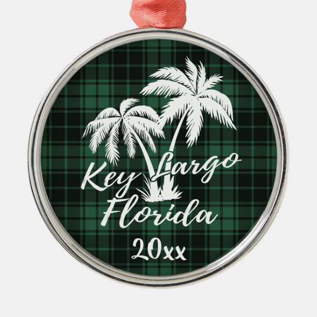Ornamento De Metal Key Largo Florida Palm Tree Green Xadrez (Frente)