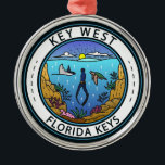 Ornamento De Metal Key West Florida Scuba Retro Emblem<br><div class="desc">Design de arte vetorial de chave Ocidental. Key West,  uma cidade insular dos EUA,  é parte do arquipélago de Florida Keys.</div>