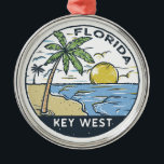 Ornamento De Metal Key West Florida Vintage Emblem<br><div class="desc">Design de arte vetorial de chave Ocidental. Key West,  uma cidade insular dos EUA,  é parte do arquipélago de Florida Keys.</div>