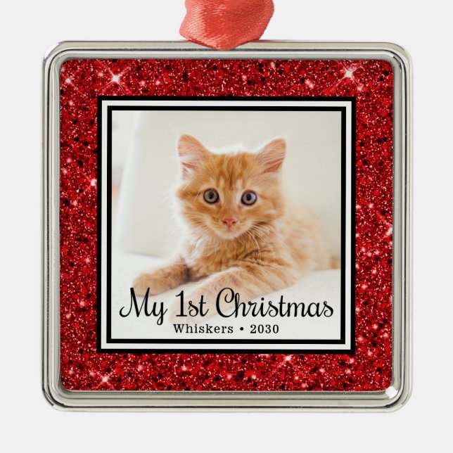 Ornamento De Metal Kitten's 1st Christmas Photo (Frente)