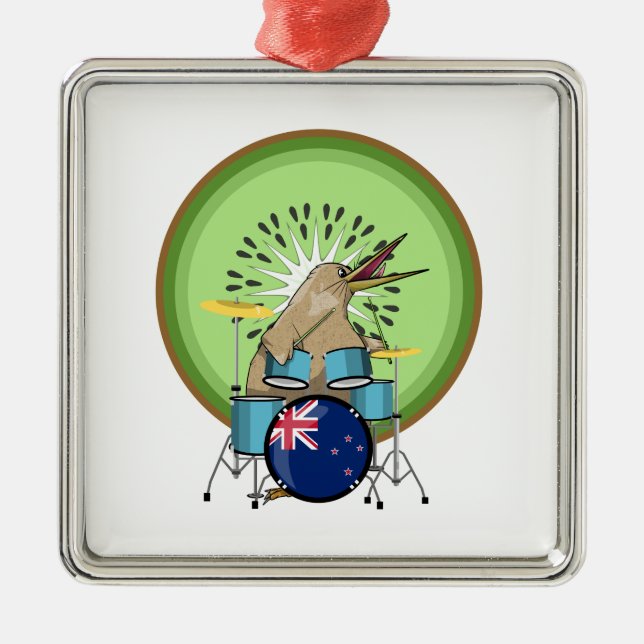 Ornamento De Metal Kiwi Bird Drummer (Frente)