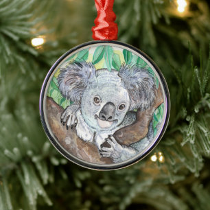 Ornamento De Metal Koala em Eucalyptus Tree Painting Ornament