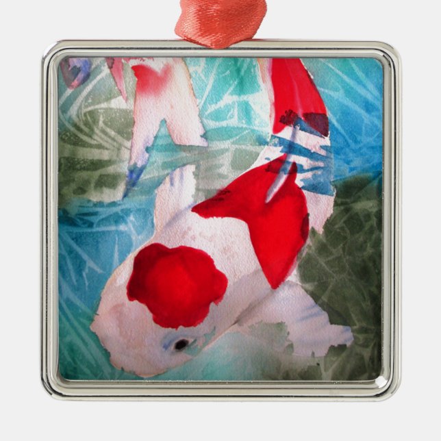 Ornamento De Metal Kohaku Koi 2 Arte japonesa de peixes aquosos (Frente)