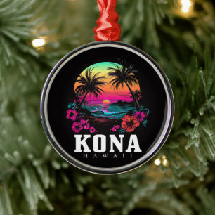 Ornamento De Metal Kona Havaí Flor de Hibisco Havaiano Surfista