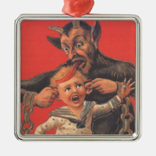 Ornamento De Metal Krampus Punindo o Pequeno Ouvido