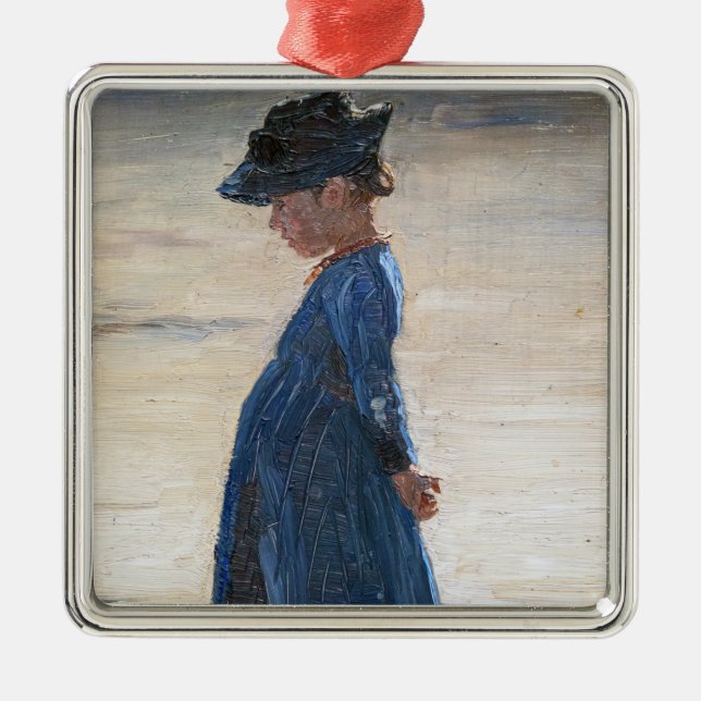 Ornamento De Metal Kroyer - Menina parada em Skagen Beach (Frente)
