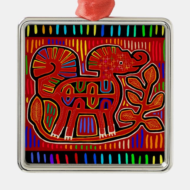 Ornamento De Metal Kuna Indian Baby Elephant - Mola Folk Art (Frente)