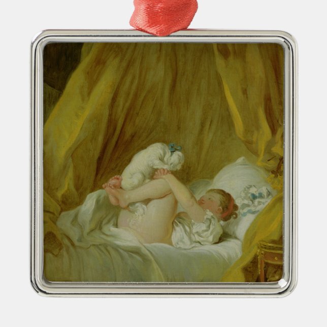 Ornamento De Metal "La Gimblette", menina com um cão, c.1770 (óleo no (Frente)