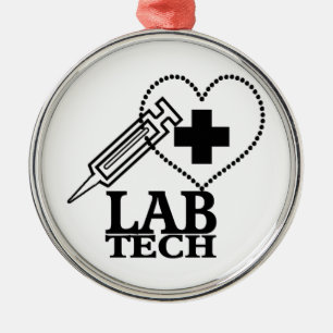 ORNAMENTO DE METAL LAB TECH HEART. SYRINGE LOGO MÉDICO LABORATÓRIO 