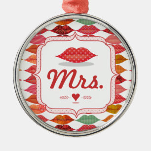 Ornamento De Metal Lábios Sra. Hipster Vintage Retro Bride