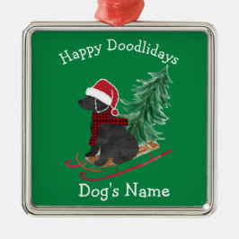 Ornamento De Metal Labradoodle Personalizado Sled de Natal