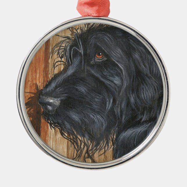 Ornamento De Metal Labradoodle preto (Frente)