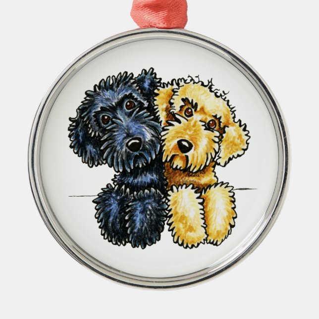 Ornamento De Metal Labradoodles Preto Amarelo Vinculado (Frente)