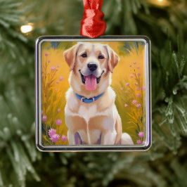 Ornamento De Metal Labrador Amarelo | Pintura de Cachorro Labrador Re