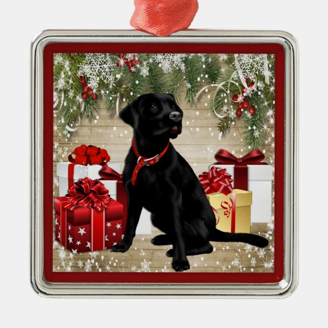ORNAMENTO DE METAL LABRADOR PRETO DE NATAL (Frente)