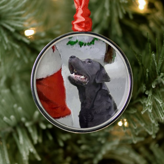 Ornamento De Metal Labrador Retriever encontra Papais noeis no Natal (Árvore)