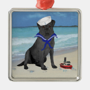 Ornamento De Metal Labrador Retriever Preto Marinheiro