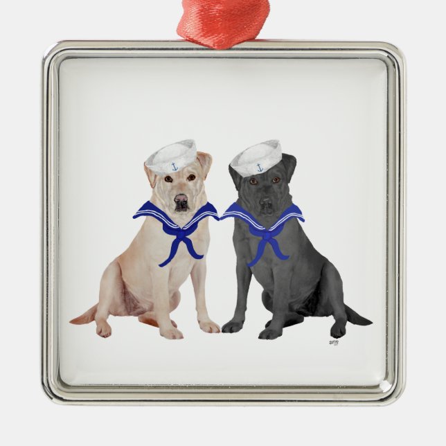 Ornamento De Metal Labradores Retriever Amarelos e Pretos (Frente)