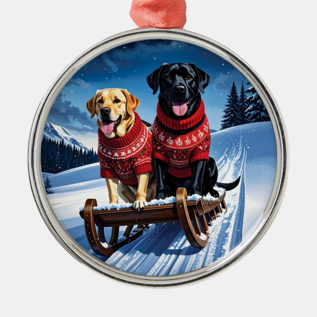 Ornamento De Metal Labradores Sled Ride Christmas (Frente)