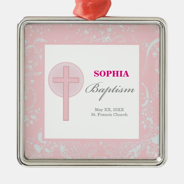 Ornamento De Metal Lace Girl Baptism Rosa (Frente)