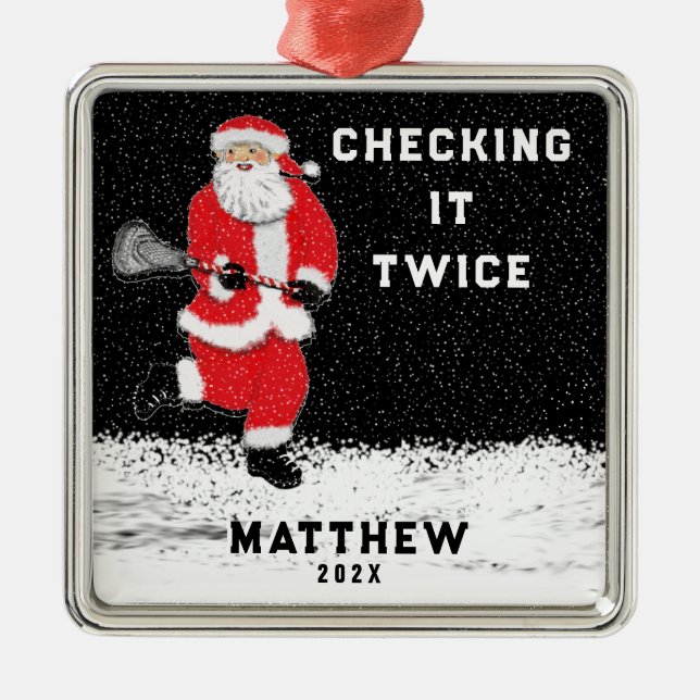 Ornamento De Metal Lacrosse Christmas (Frente)