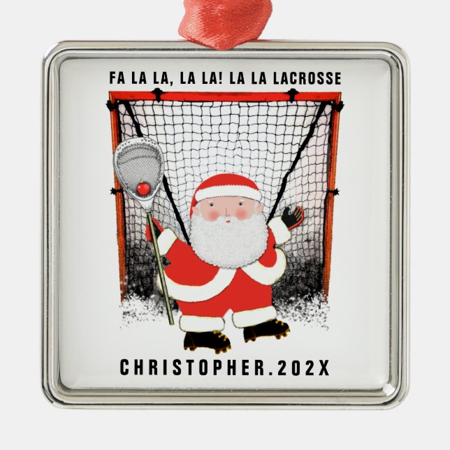 Ornamento De Metal Lacrosse Goalie Holiday Gift (Frente)