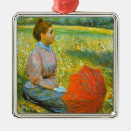 Ornamento De Metal Lady Resting em um Prado Verde