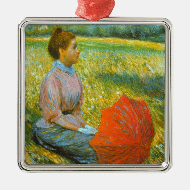 Ornamento De Metal Lady Resting em um Prado Verde (Frente)