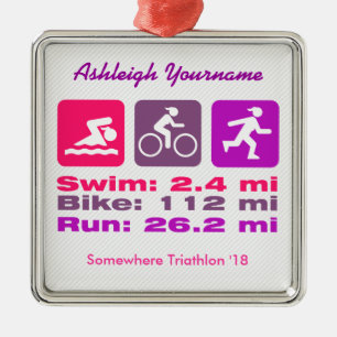 Ornamento De Metal Lady Triathlete Natação Bike corre roxo rosa