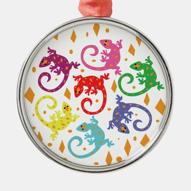 Ornamento De Metal Lagartos Coloridos (Frente)