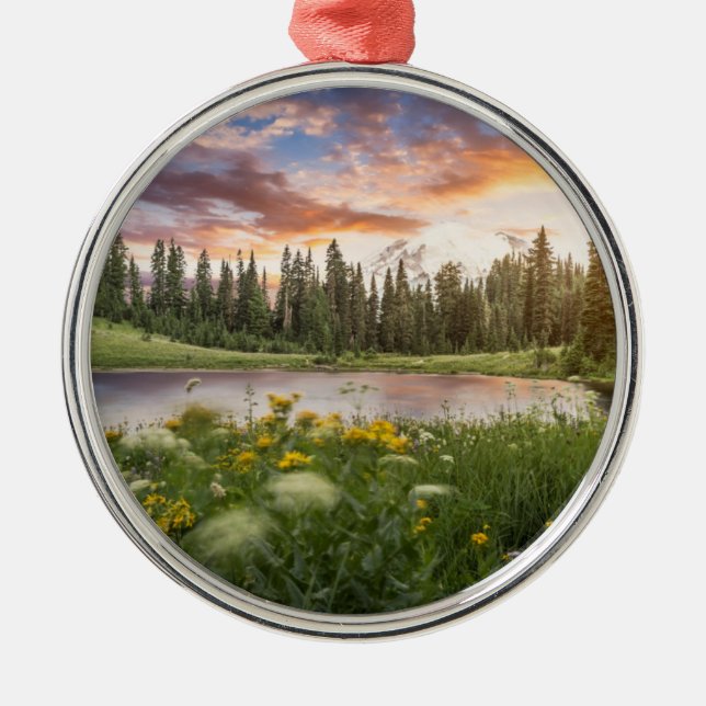 Ornamento De Metal Lago Tipsoo do Monte Rainier (Frente)