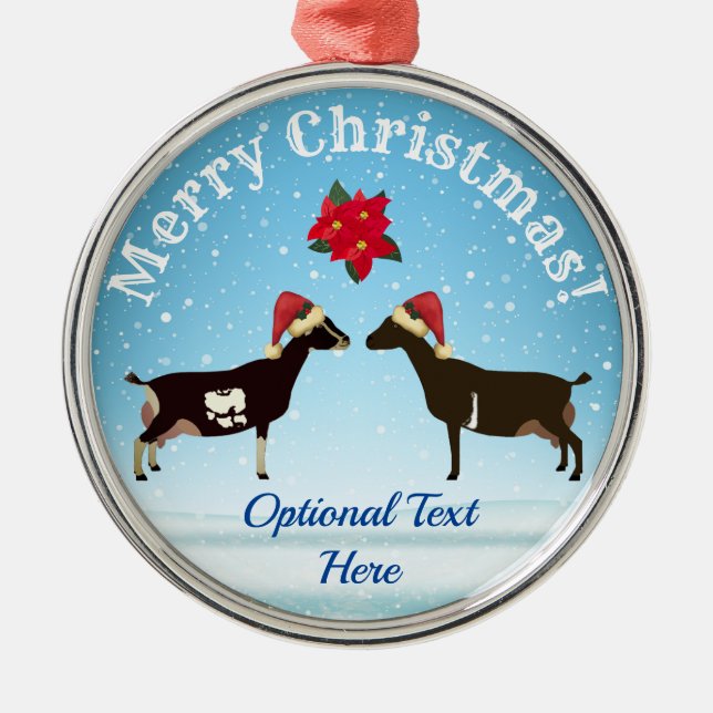 Ornamento De Metal LaMancha Dairy Goat Christmas na neve (Frente)