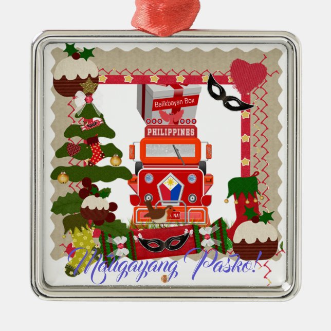 Ornamento De Metal Lanterna filipina, Parol, bandeira, caixa de (Frente)