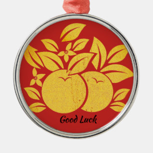 Ornamento De Metal Laranjas vermelhas e Douradas