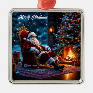 Ornamento De Metal Lareira aconchegante do Pai Natal