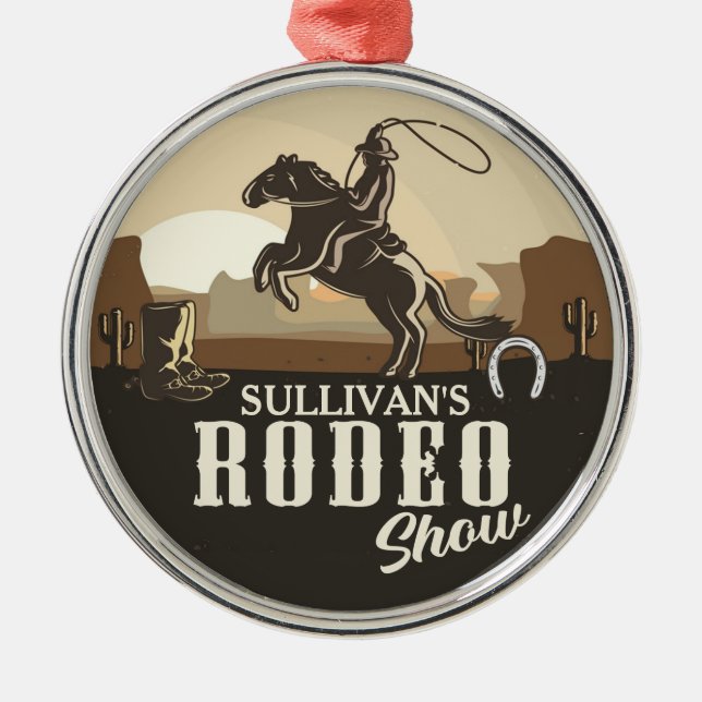 Ornamento De Metal Lasso Roundup ADD NAME Western Rodeo Show (Frente)