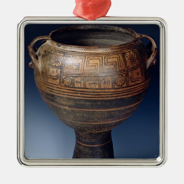 Ornamento De Metal Lebes decorou com um teste padrão geométrico (Frente)