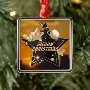 Ornamento De Metal Legal Natal das Estrelas Metálicas Douradas Negras