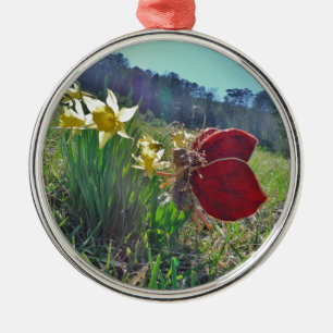 Ornamento De Metal Leite e flores amarelas