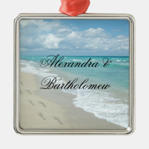 Ornamento De Metal Lembrança personalizada da praia cena tropical